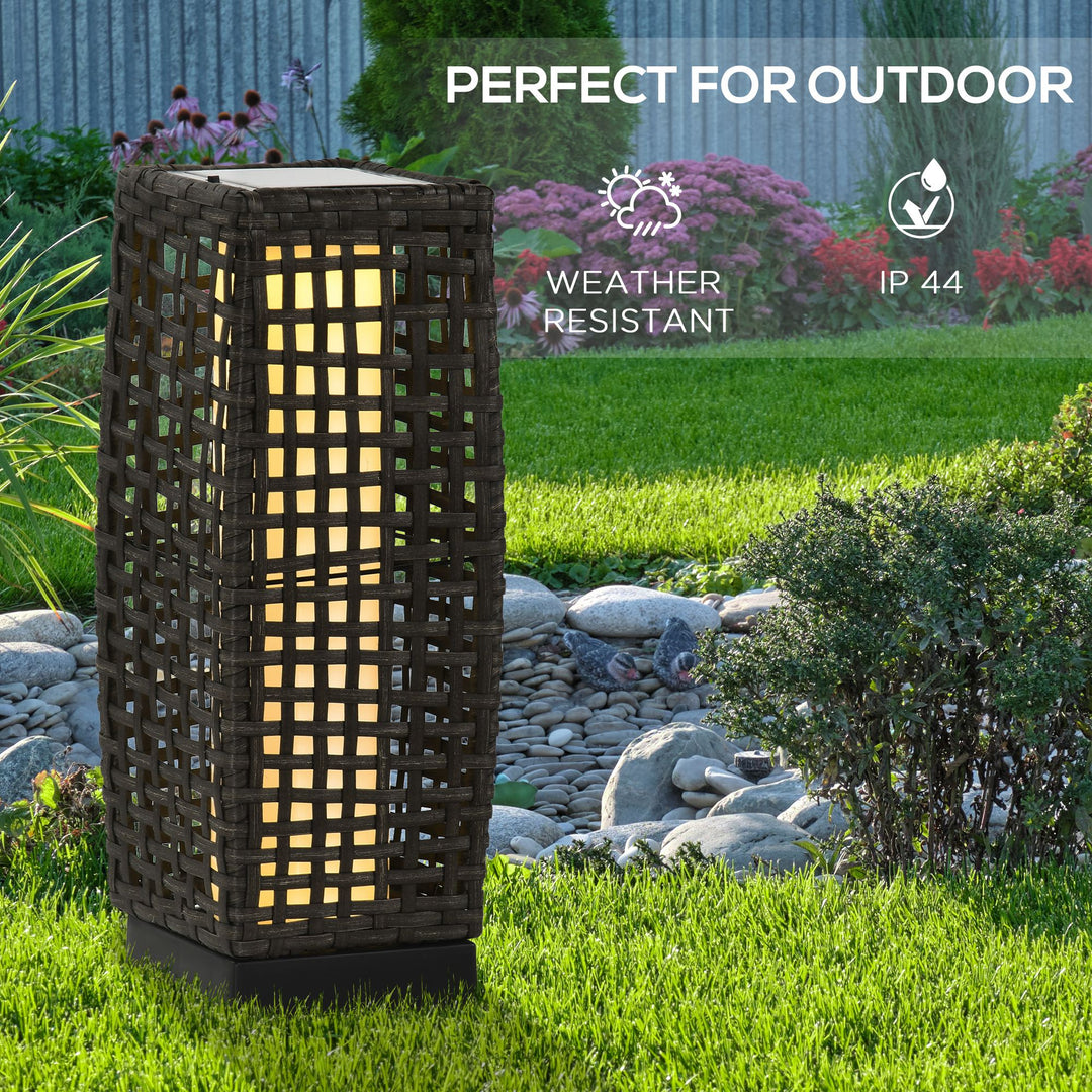 Outdoor Rattan Solar Lantern, Brushed PE Wicker Patio Garden Lantern wtih Auto On/Off Solar Powered LED Lights for Indoor & Outdoor Use, Porch, Yard, Lawn, Courtyard, Grey