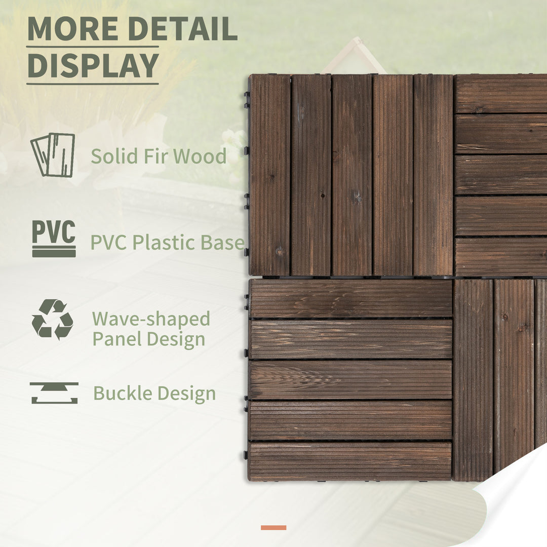 MCL 27 Pcs Solid Wood Interlocking Decking Tiles For Patio, Balcony, Roof Terrace, Hot Tub, Black, (30 x 30 cm Per Piece)