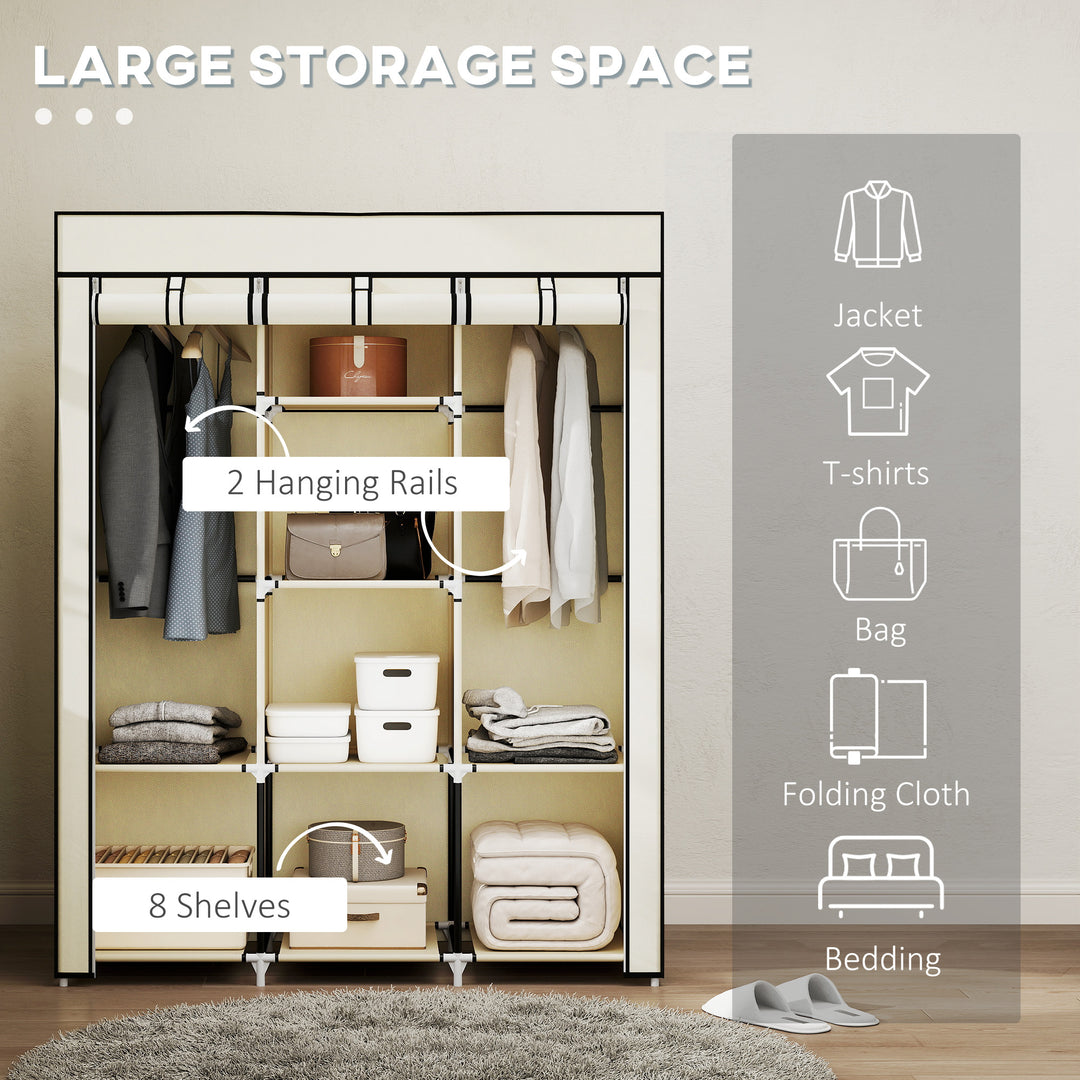 Fabric Wardrobe, with Rails and Shelves - Cream White
