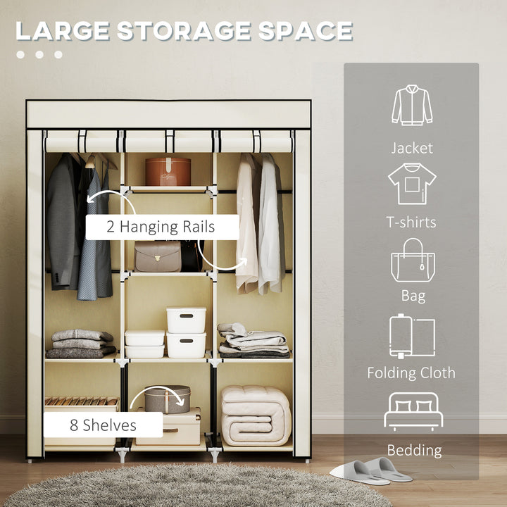 Fabric Wardrobe, with Rails and Shelves - Cream White