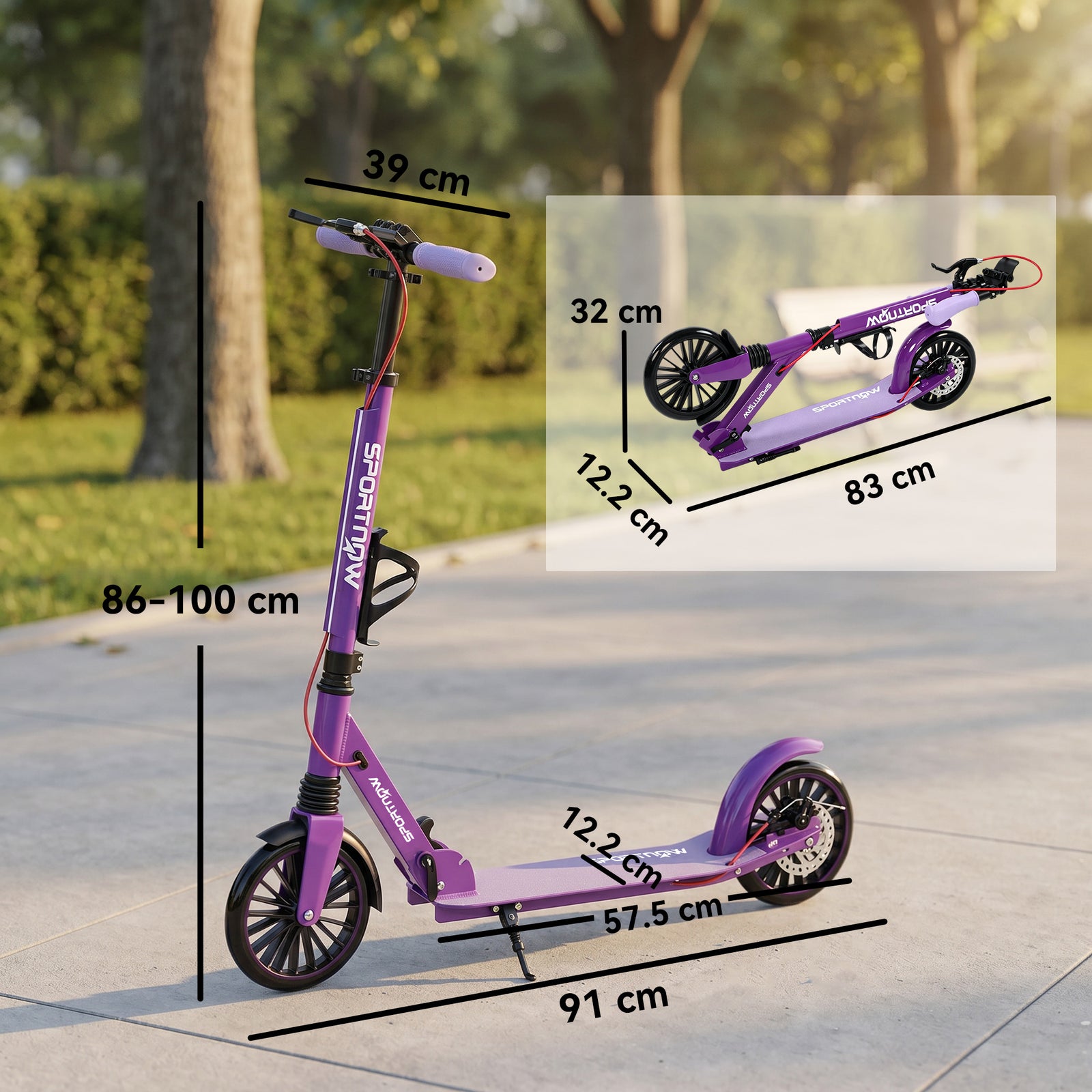 Foldable Kick Scooter with Height Adjustable Handlebar, One-click Fold