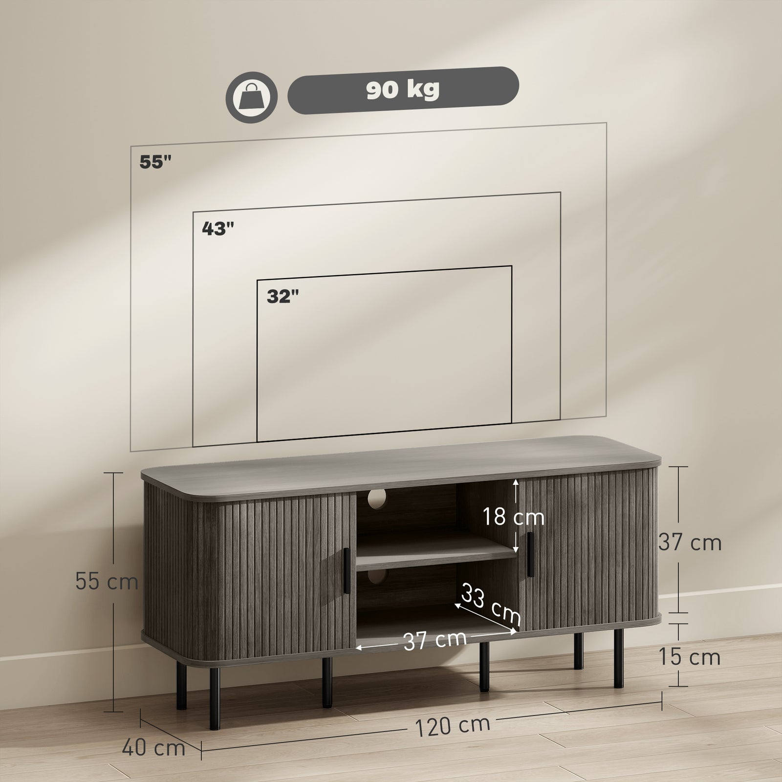 TV Stand Cabinet for TVs up to 55 Inches, TV Unit with Storage Shelves