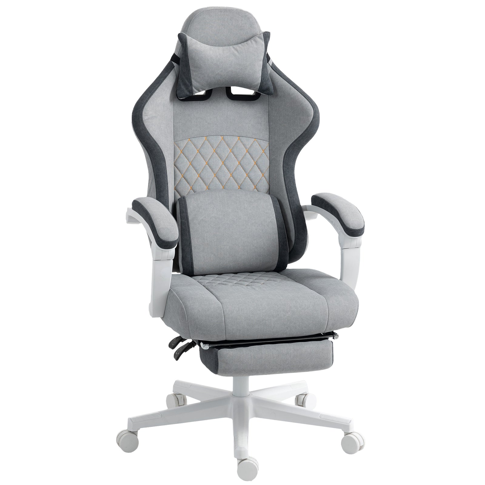 Ergonomic High Back Gaming Chair for Adults, Printed Velvet Computer Recliner Chair with Footrest, Lumbar Support, Adjustable Height and 360° Swivel Seat for Office or Gaming, Grey