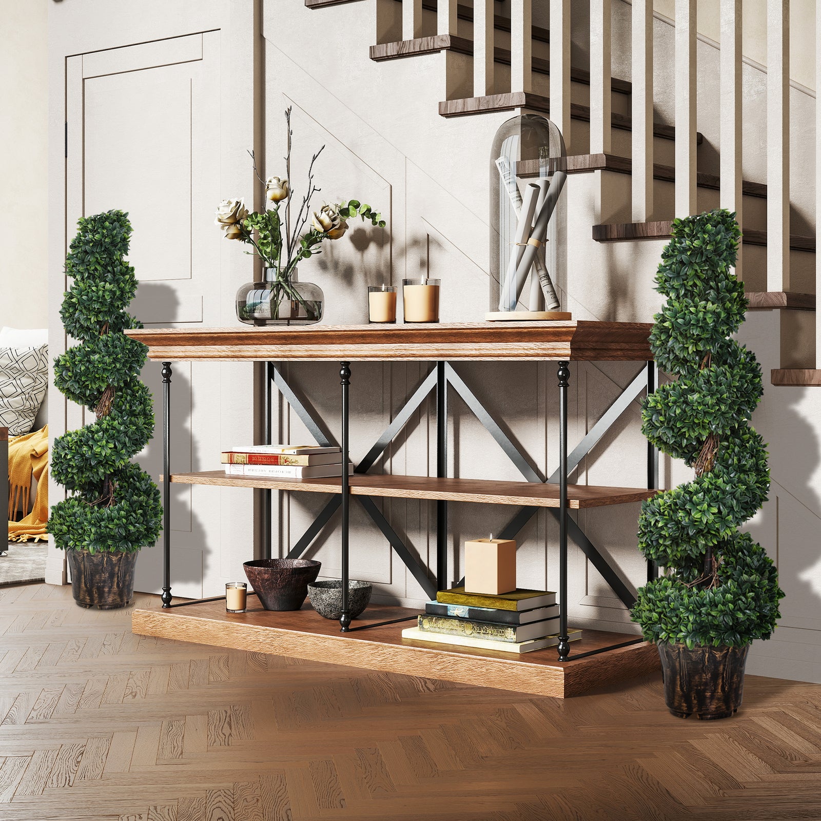 Set of 2 Artificial Plants White Rose Floral in Pot, Fake Plants for Home Indoor Decor, 90cm, Yellow