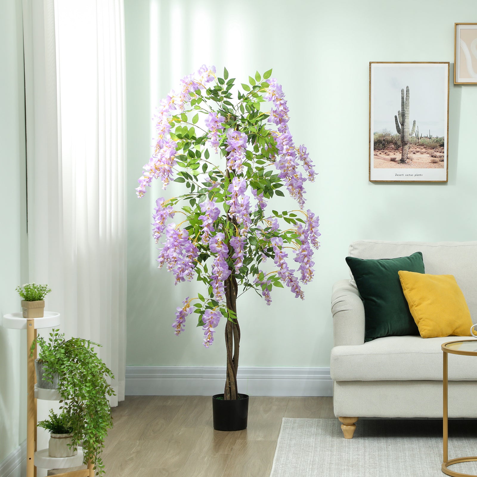180cm Ficus Artificial Tree, Fake Wisteria Tree in Nursery Pot, Indoor Greenery Tall Faux Floor Plant for Living Room Office Decor, Purple