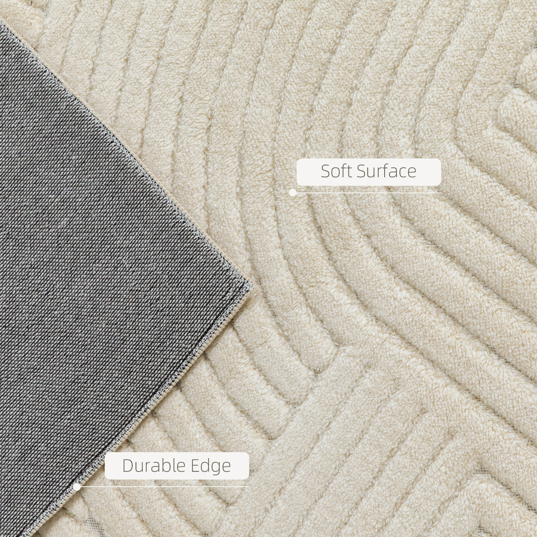 Modern Geometric Rug, Thick Plush, Non-Slip, 200 x 140 cm, Cream, Livi