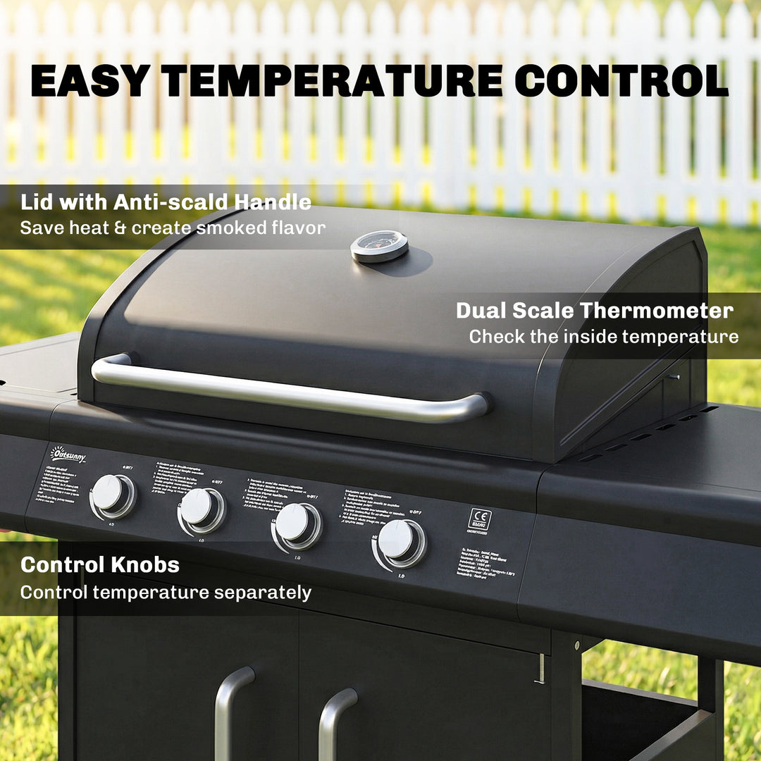 4+1 Burner Gas BBQ Grill with Storage Cabinet, 15.2 kW Gas Barbecue Tr