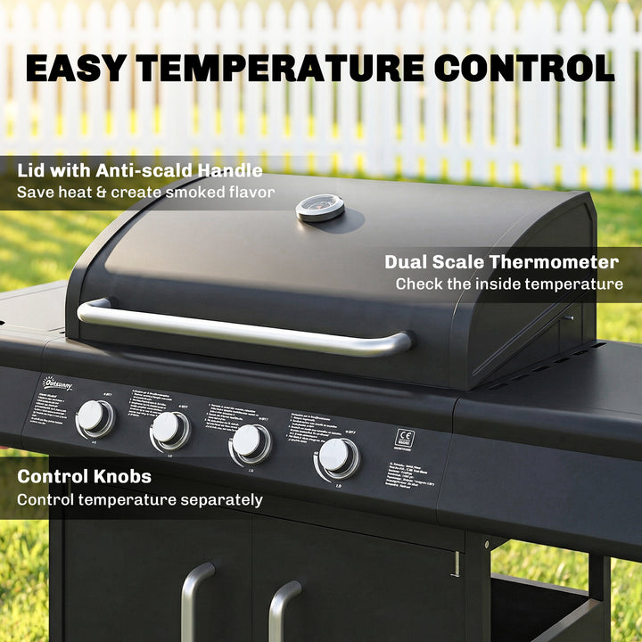 4+1 Burner Gas BBQ Grill with Storage Cabinet, 15.2 kW Gas Barbecue Tr