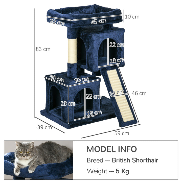 PawHut Sisal Cat Activity Tree, Rest & Play Centre with 2 Houses, Durable, Navy Blue | Aosom UK