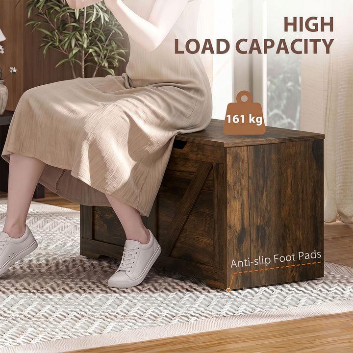 100L Home Storage Box, with Safety Hinge - Rustic Brown Wood-Effect
