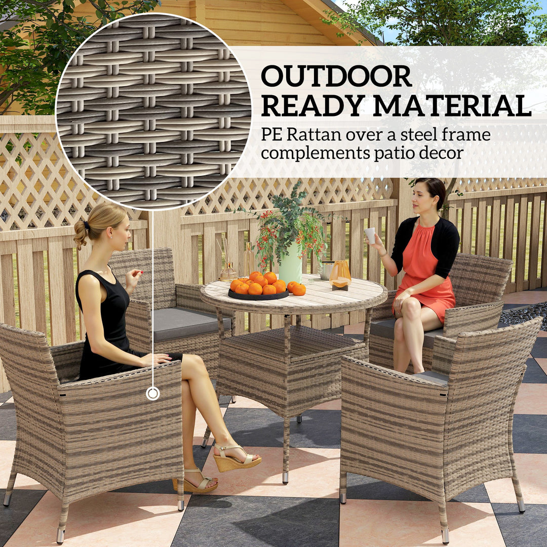 Five-Piece Rattan Garden Set, with Two-Tier Table - Grey