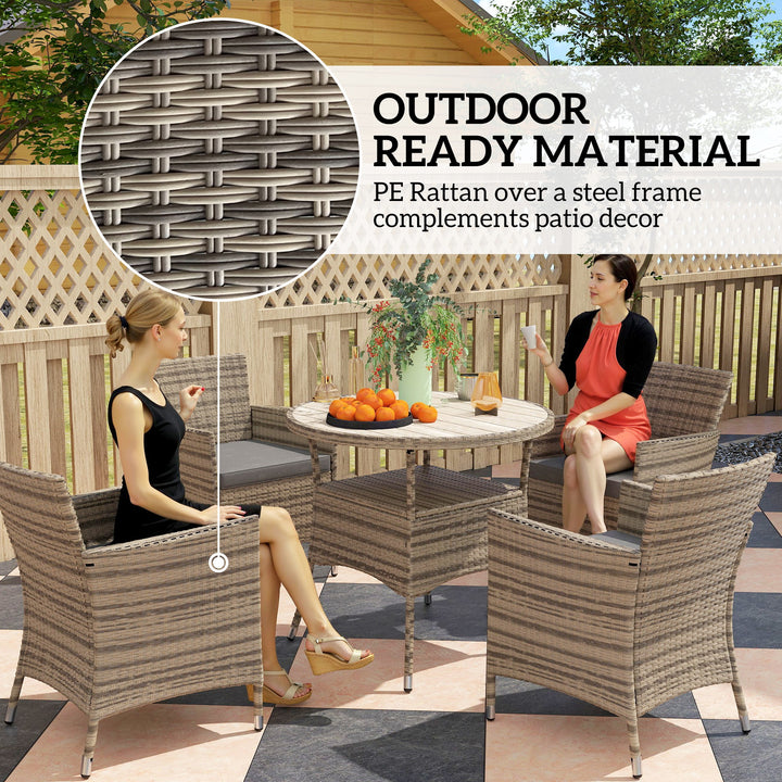 Five-Piece Rattan Garden Set, with Two-Tier Table - Grey