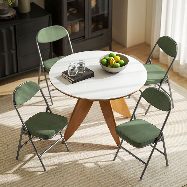 Set of Four Folding Corduroy Seat Chairs - Green
