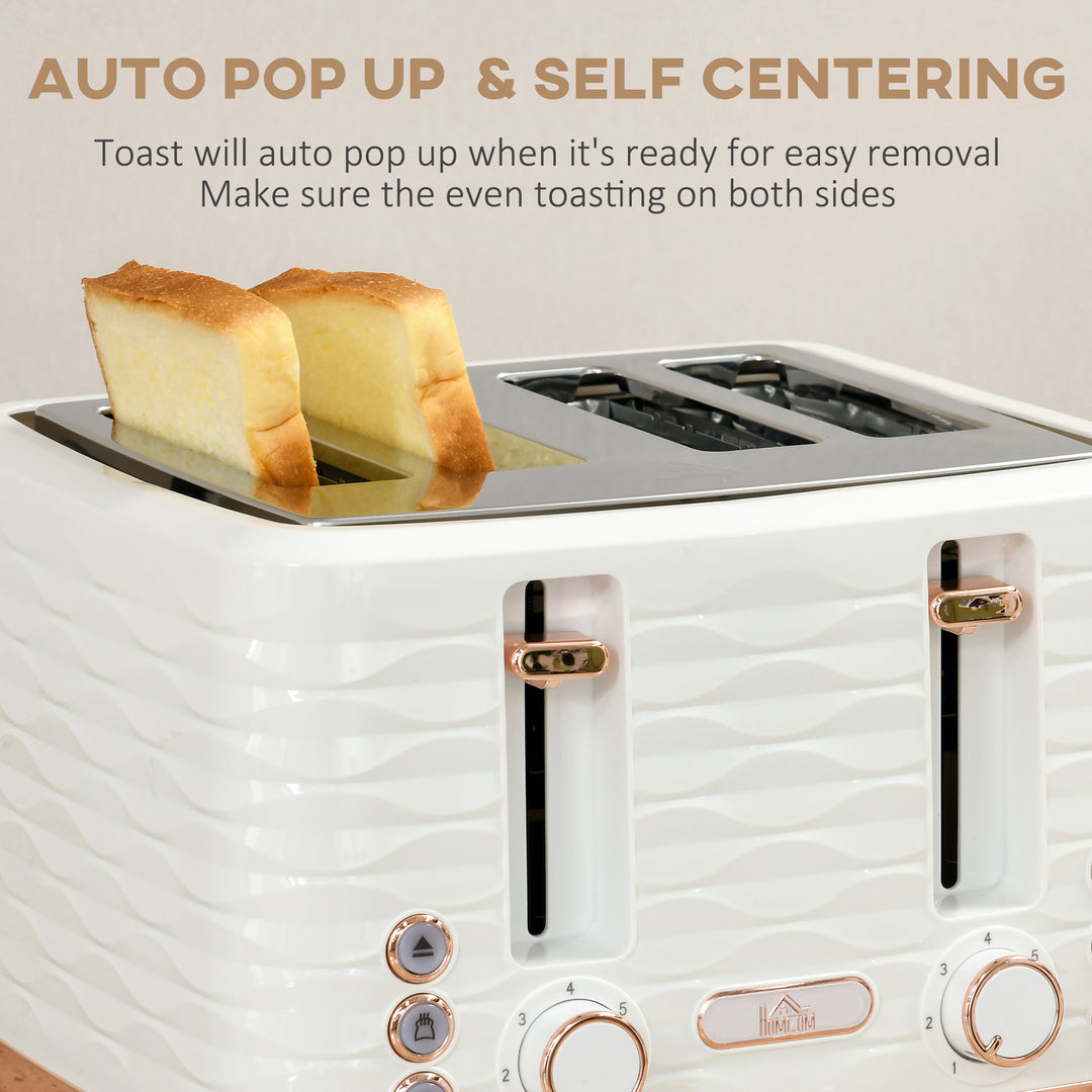 Kettle and Toaster Sets, 3000W 1.7L Rapid Boil Kettle & 4 Slice Toaster with 7 Browning Controls, Defrost, Reheat and Crumb Tray, UK Otter thermostat, Cream White