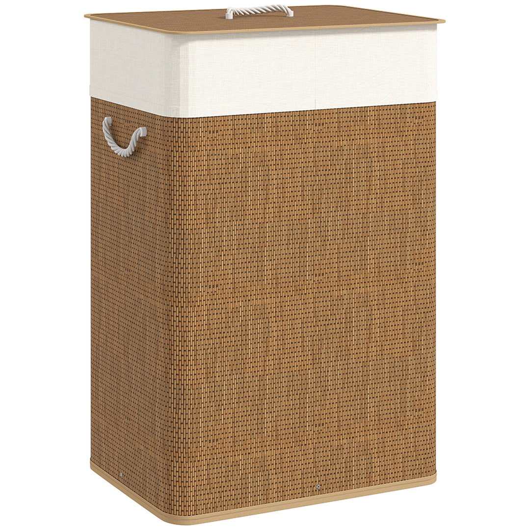 Bamboo Laundry Basket with Lid, 72L Laundry Hamper with Rope Handles, Washing Basket with Removable Washable Liner Bag for Bathroom, Bedroom, Brown