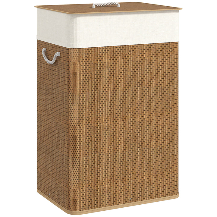 Bamboo Laundry Basket with Lid, 72L Laundry Hamper with Rope Handles, Washing Basket with Removable Washable Liner Bag for Bathroom, Bedroom, Brown