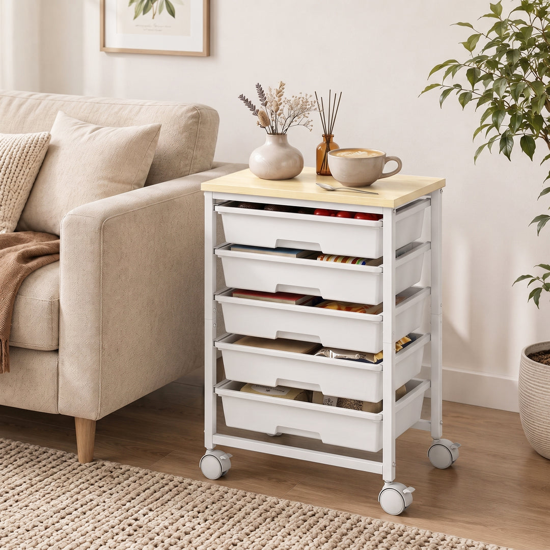 6-Tier Storage Trolley on Wheels, Metal Kitchen Rolling Cart with 5 Pu