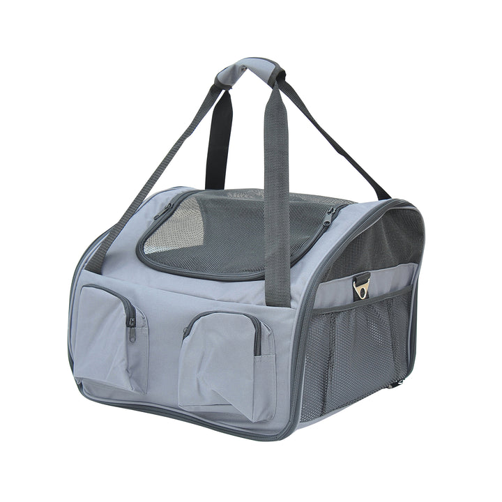 PawHut Portable Pet Carrier, Cat and Dog Travel Bag with Mesh Windows, Folding, 41 x 34 x 30 cm, Grey | Aosom UK