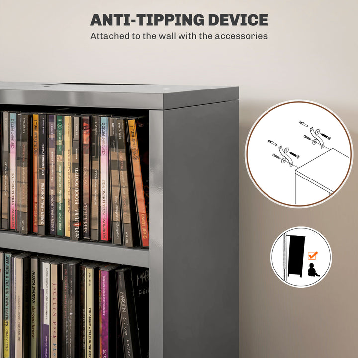 Set of 2 CD Media Display Shelf Unit Tower Rack with Adjustable Shelve