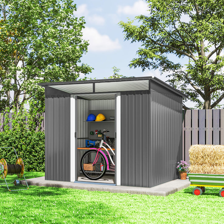 9ft x 6.5ft Garden Storage Shed with Top Window, Metal Outdoor Shed To