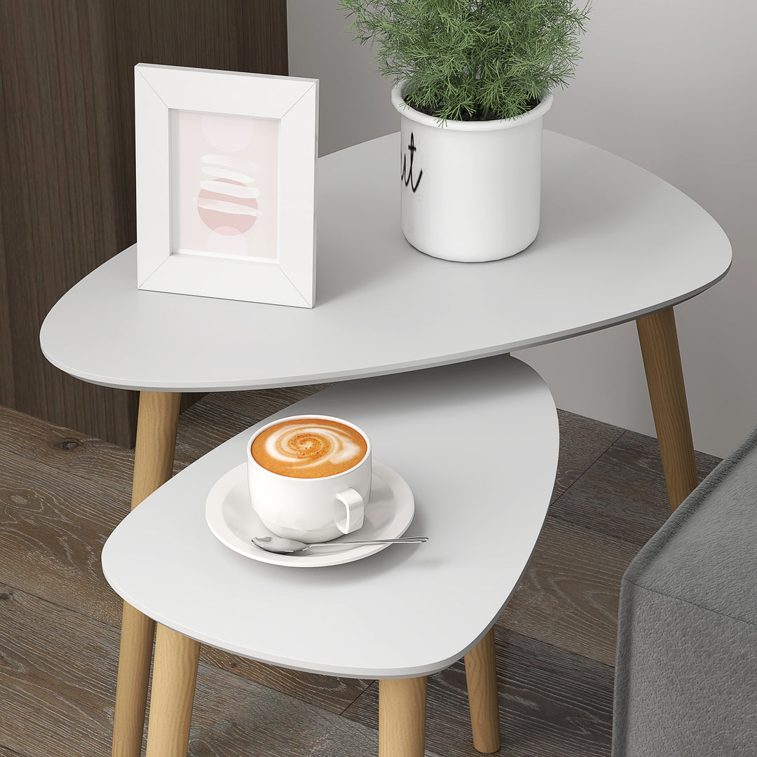 Nesting Coffee Table, Set of 2 Side Tables, Stacking End Tables with Solid Wood Legs, for Living Room Bedroom, Light Grey