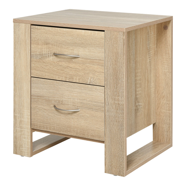 HOMCOM Bedside Cabinet with 2 Drawers: Modern Boxy Design, Elevated Base, Melamine Finish, Bedroom Storage, Oak Brown. | Aosom UK