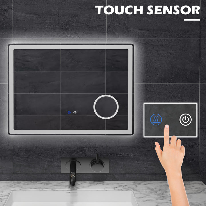 LED Bathroom Mirror with Lights, 3X Magnifying Mirror, Dimming Lighted Bathroom Mirror, Vanity Mirror with 3 Colour Front and Backlit, Smart Touch, Anti-Fog, Horizontal and Vertical, 80x60cm