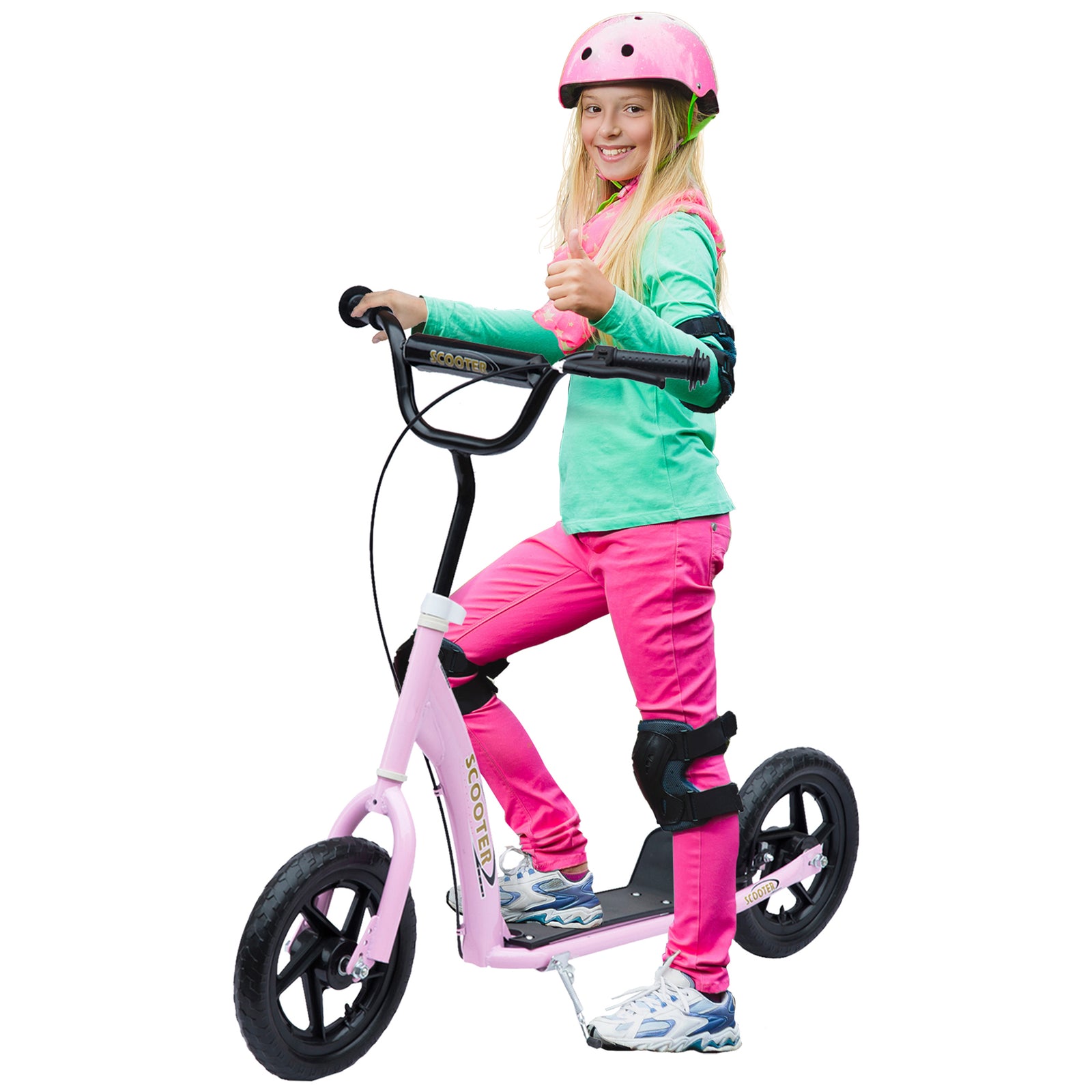 Kids Scooter Kick Scooter, with 12" EVA Tyres, Rear Brake, Big Wheels Scooter for 5-12 Years , Pink