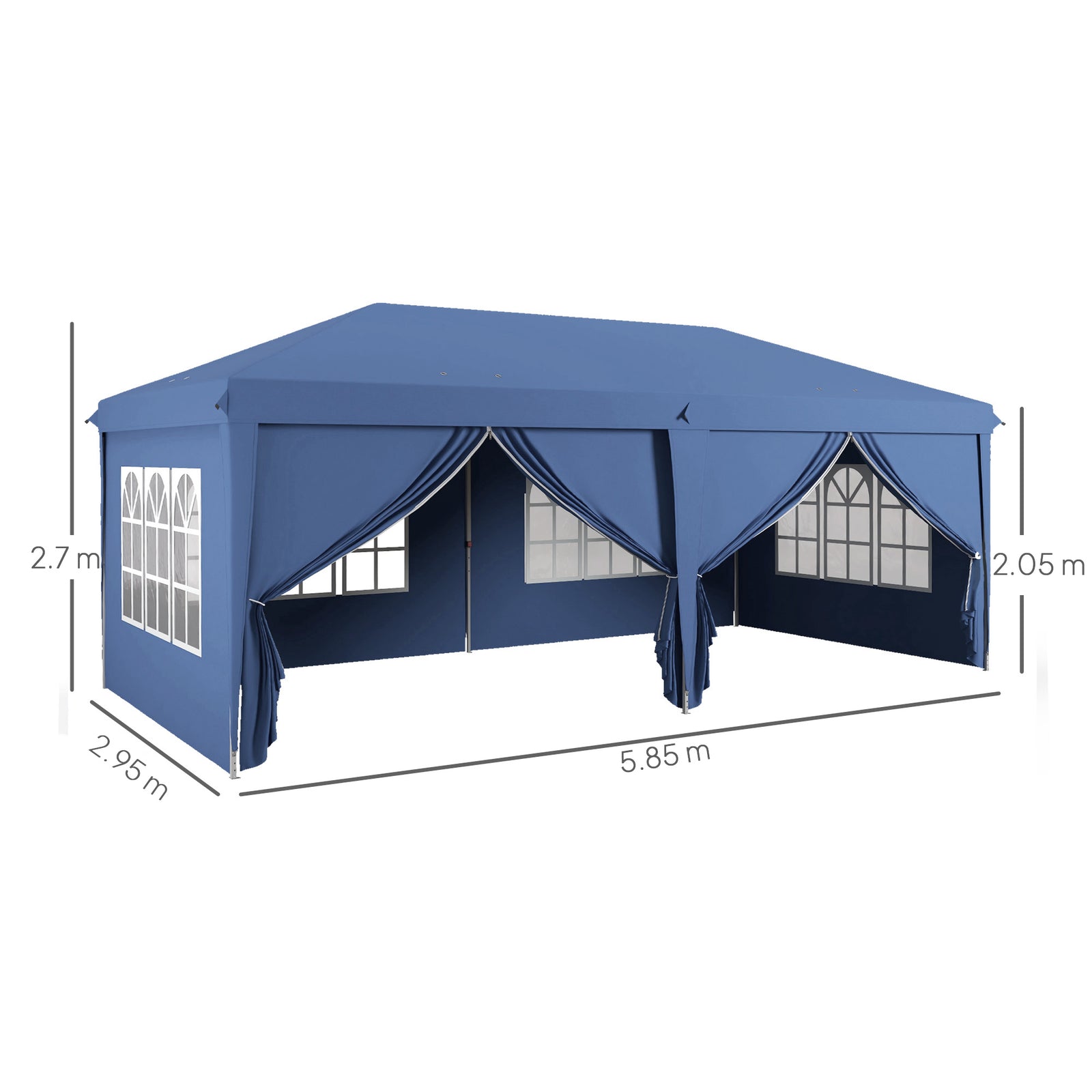 3x6m Pop-Up Gazebo, with Curtain Walls and Windows, Blue