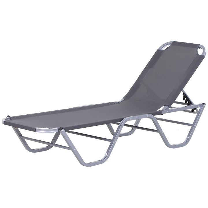 Outsunny Sunbathing Recliner: Lightweight Poolside Lounger with 5-Position Backrest, Silvery Sheen | Aosom UK