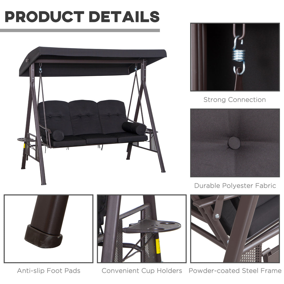 MCL Swing Chair Hammock Chair 3 Seater Canopy Cushion Shelter Outdoor Bench Black