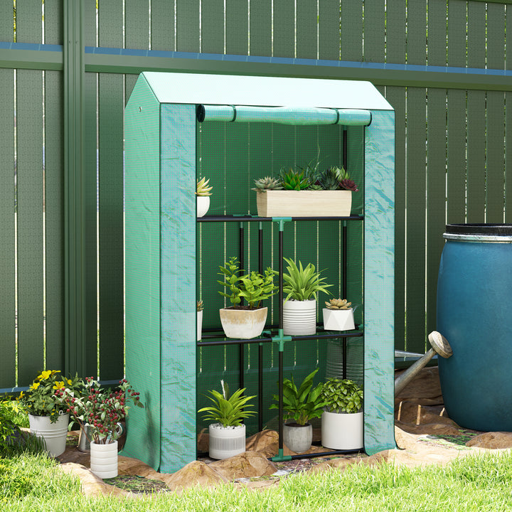 40 x 100cm Three Shelf Steel Frame Greenhouse - Green