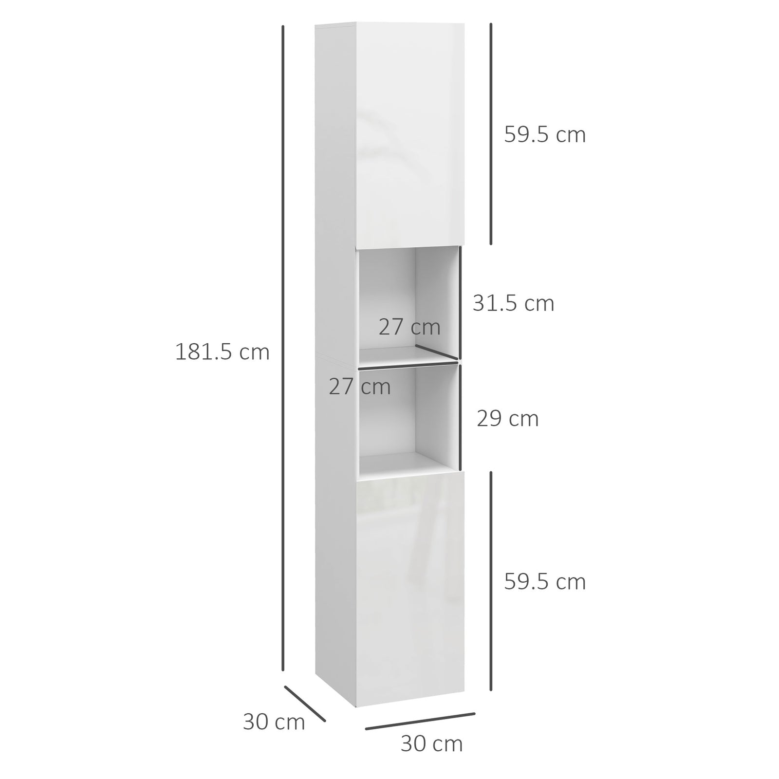 Multi-Storage Slim Bathroom Cabinet - High Gloss White