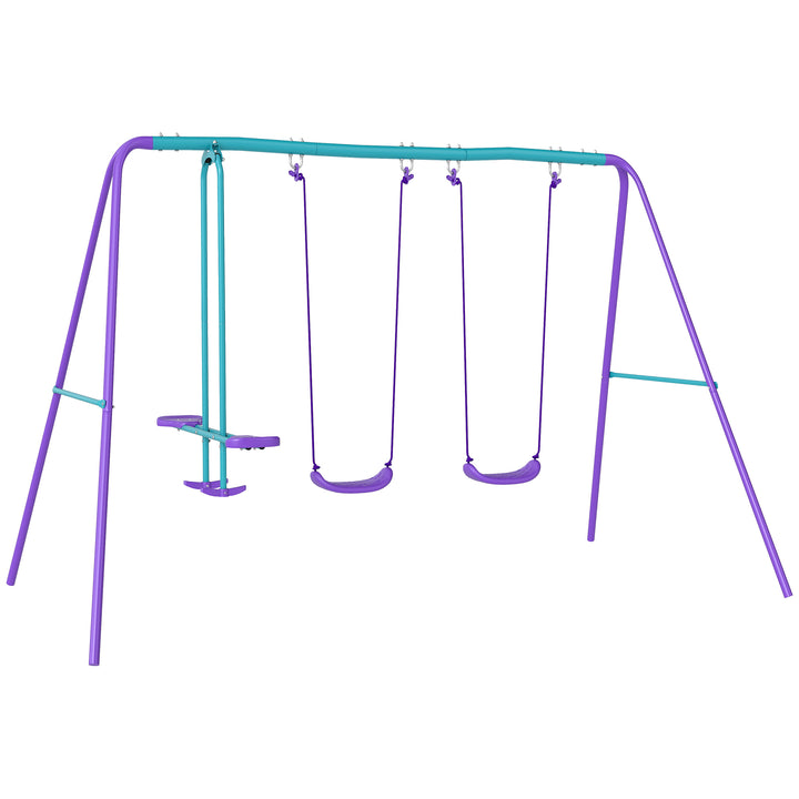 Outsunny Height Adjustable Metal Swing Set with Glider, Two Swing Seats and Adjustable Height, Outdoor Heavy Duty A-Frame