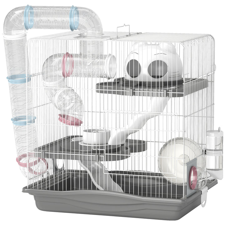 3-Tier Hamster Cage with Exercise Wheels, Water Bottle, Food Dish, for Dwarf Hamsters, 45 x 30 x 45 cm
