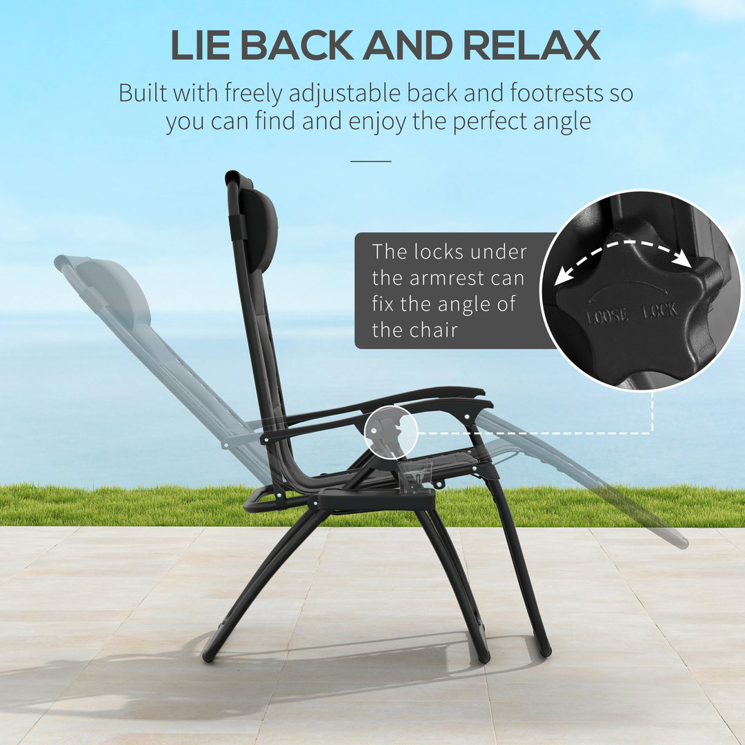 Zero Gravity Lounger Chair Set of 2, Folding Reclining Patio Chair with Padded Seat, Cup Holder, Soft Cushion and Headrest for Poolside, Camping, Black