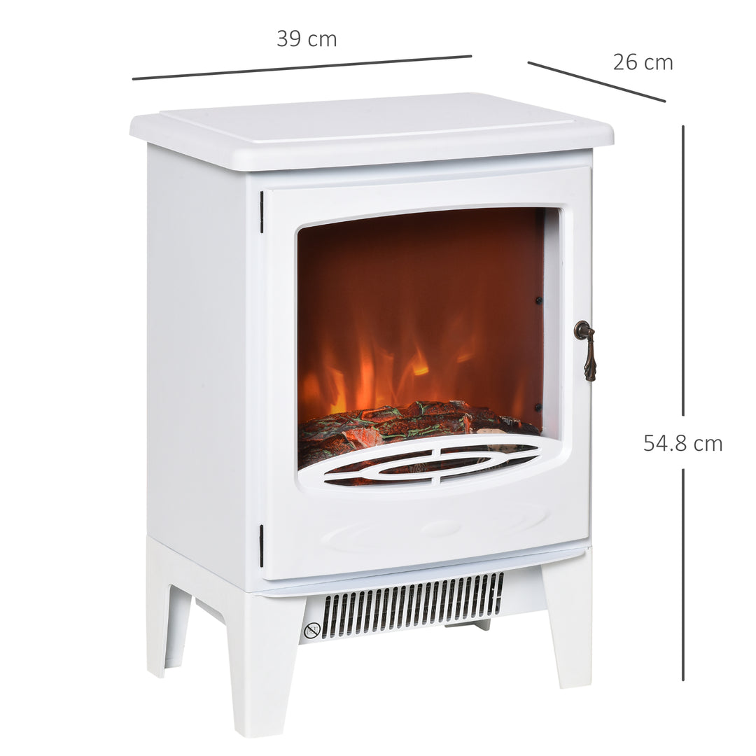 HOMCOM Electric Fireplace Stove, Free standing Fireplace Heater with Realistic Flame Effect, Overheat Safety Protection, 900W/1800W, White