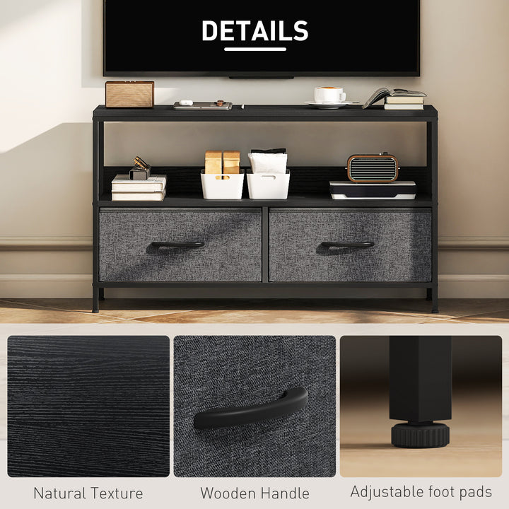 TV Stand Cabinet with 2 Foldable Drawers - Black