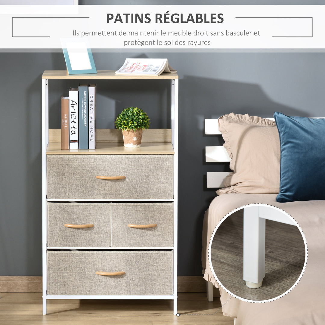 MCL 4 Drawer Storage Chest Unit Home Cabinet w/ Shelves Home Living Room Bedroom Entryway Living Furniture, Light Grey