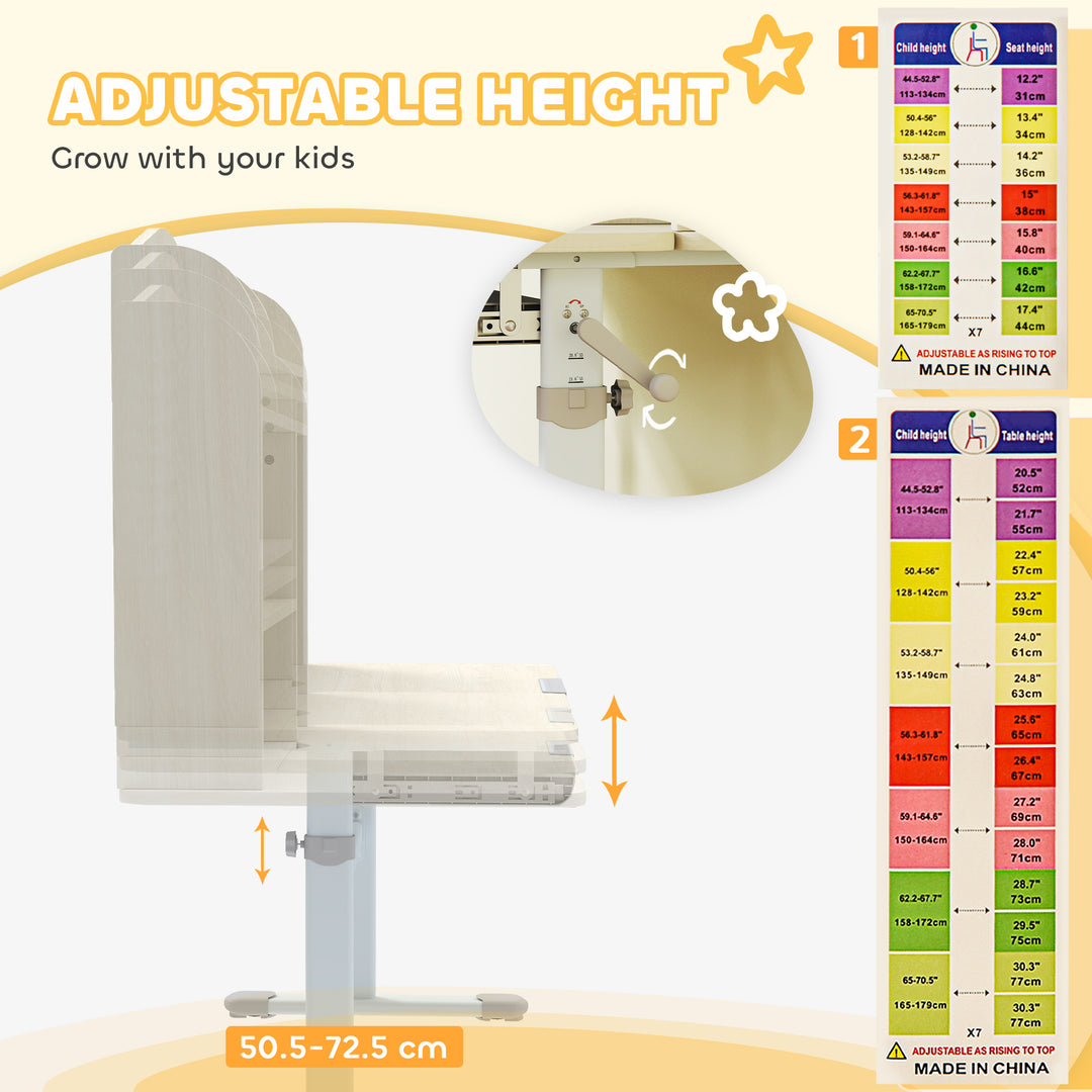 Kids Desk Height Adjustable with Tilt-Desktop, Hutch, Drawer, Storage Shelf, Pegboard, for 3-12 Years Old