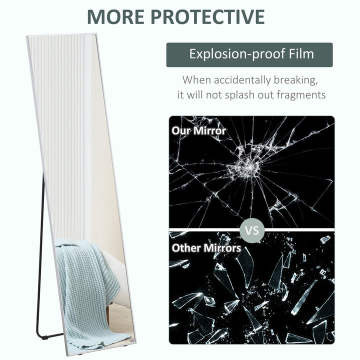 Full Length Mirror Wall-Mounted, 160 x 40 cm Freestanding Rectangle Dressing Mirror for Bedroom, Living Room, Silver Frame