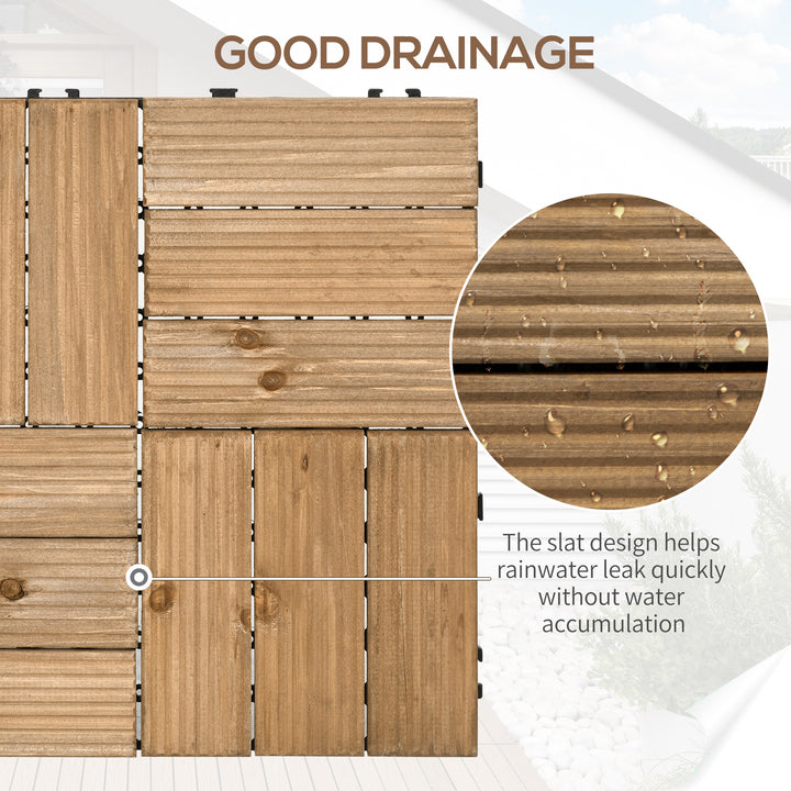 27 Pcs Wooden Interlocking Decking Tiles, Outdoor Flooring Tiles for Patio, Balcony, Terrace, Hot Tub, 30 x 30 cm per Piece, 2.5㎡ per Pack, Brown