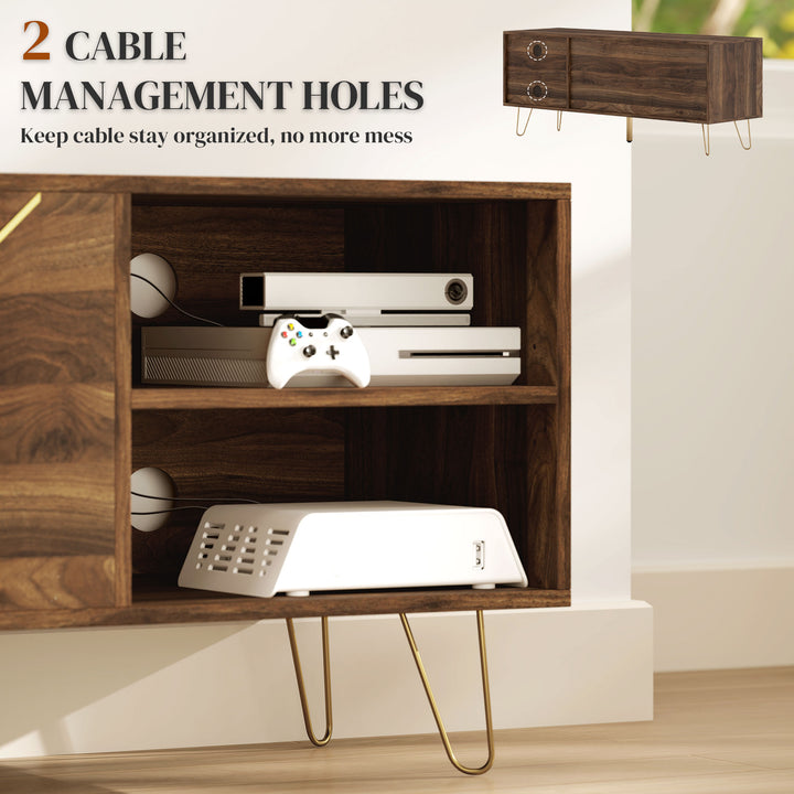 TV Stand Cabinet for up to 60 Inch TV, Modern 130cm TV Unit with Adjustable Shelves and Hairpin Legs, Double Door TV Cabinet for Living Room, Bedroom, Brown
