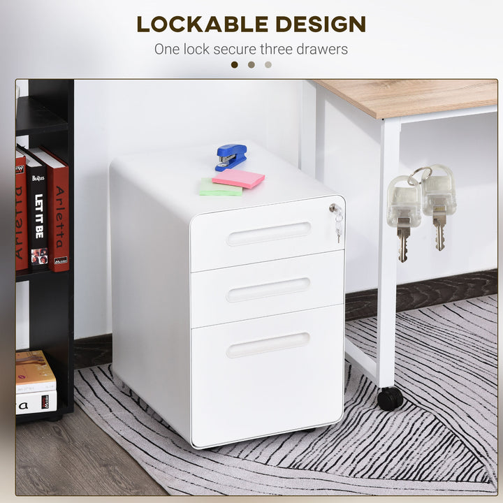 Lockable File Cabinet with 3 Drawers, Vertical Office Drawer for A4, Letter, Legal Size, Anti-tilt Design, Pre-Assembled Body, White