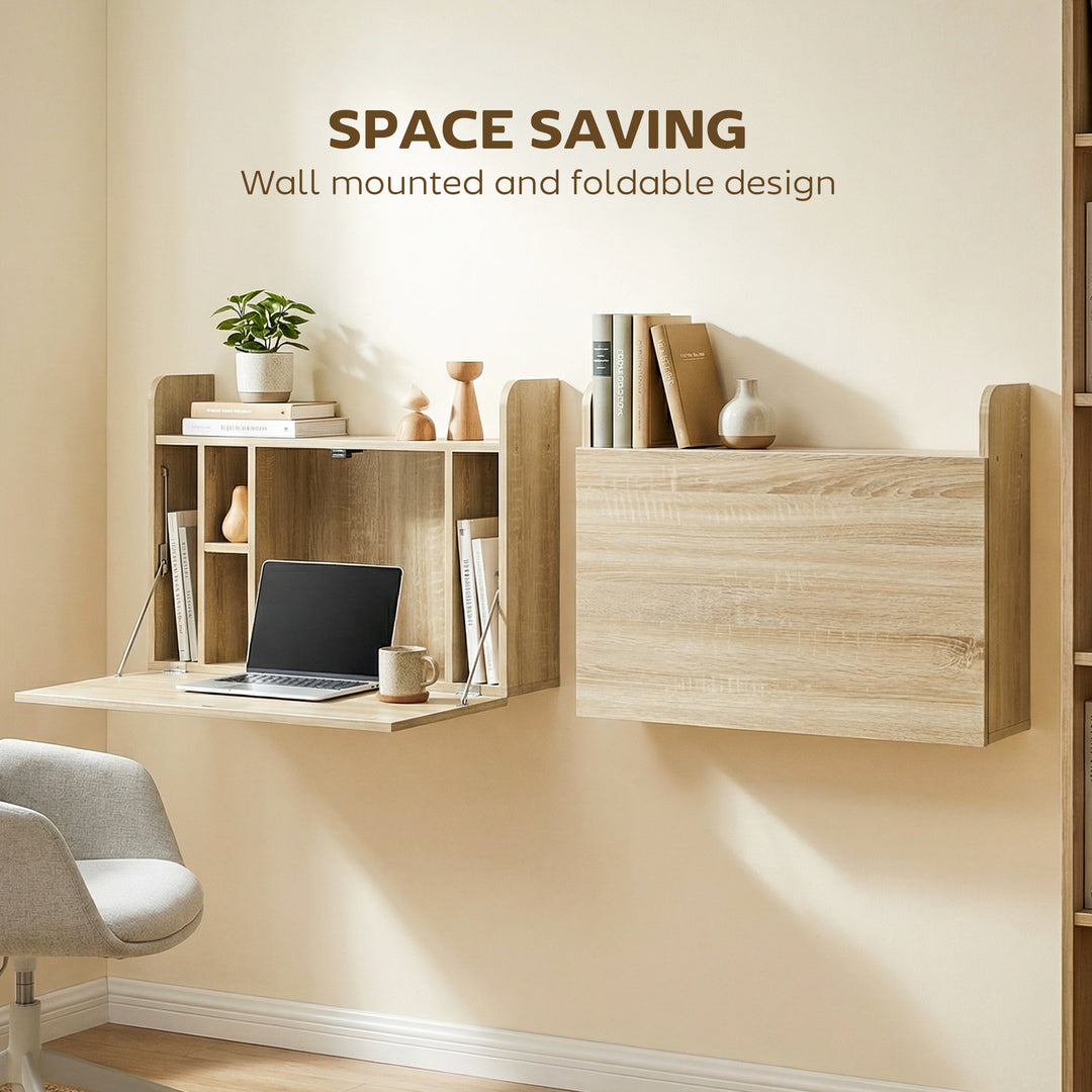 Wall Mounted Desk, Drop Leaf Floating Laptop Desk with Space Saving St