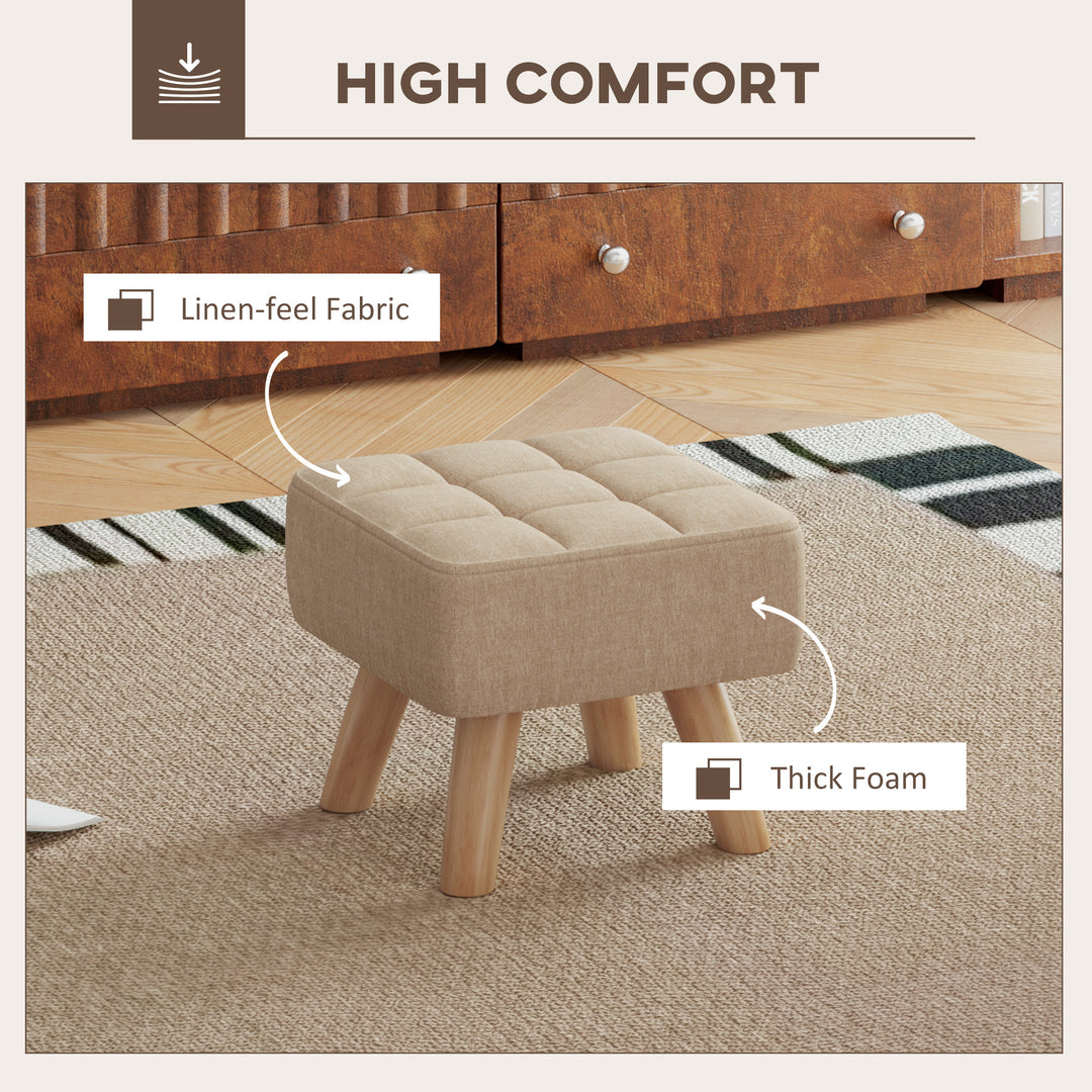 Linen-Look Square Padded Footstool - Brown
