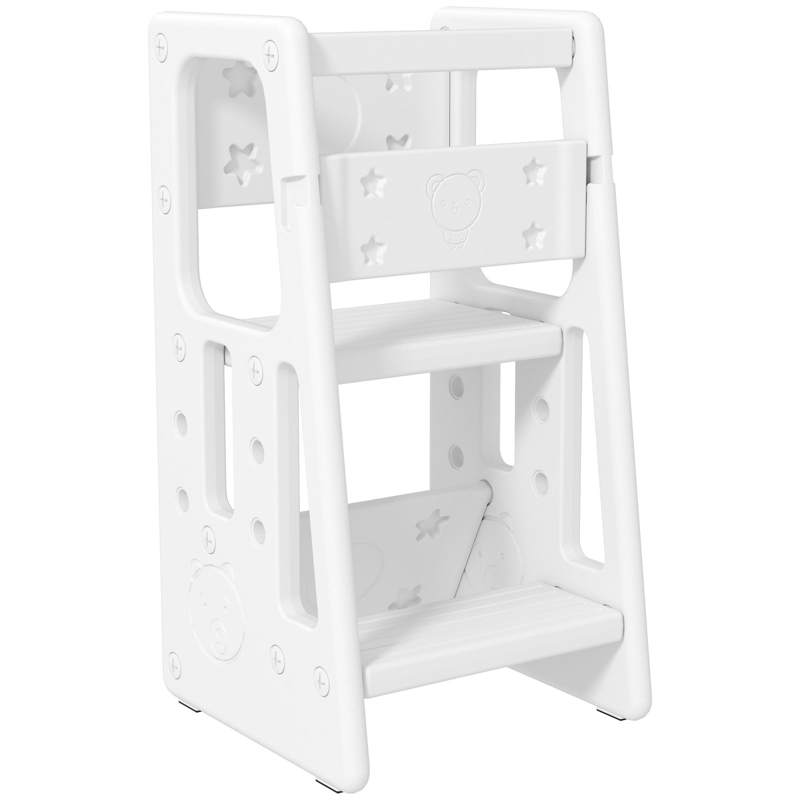 Kids Step Stool, Adjustable Standing Platform, Toddler Kitchen Stool, White