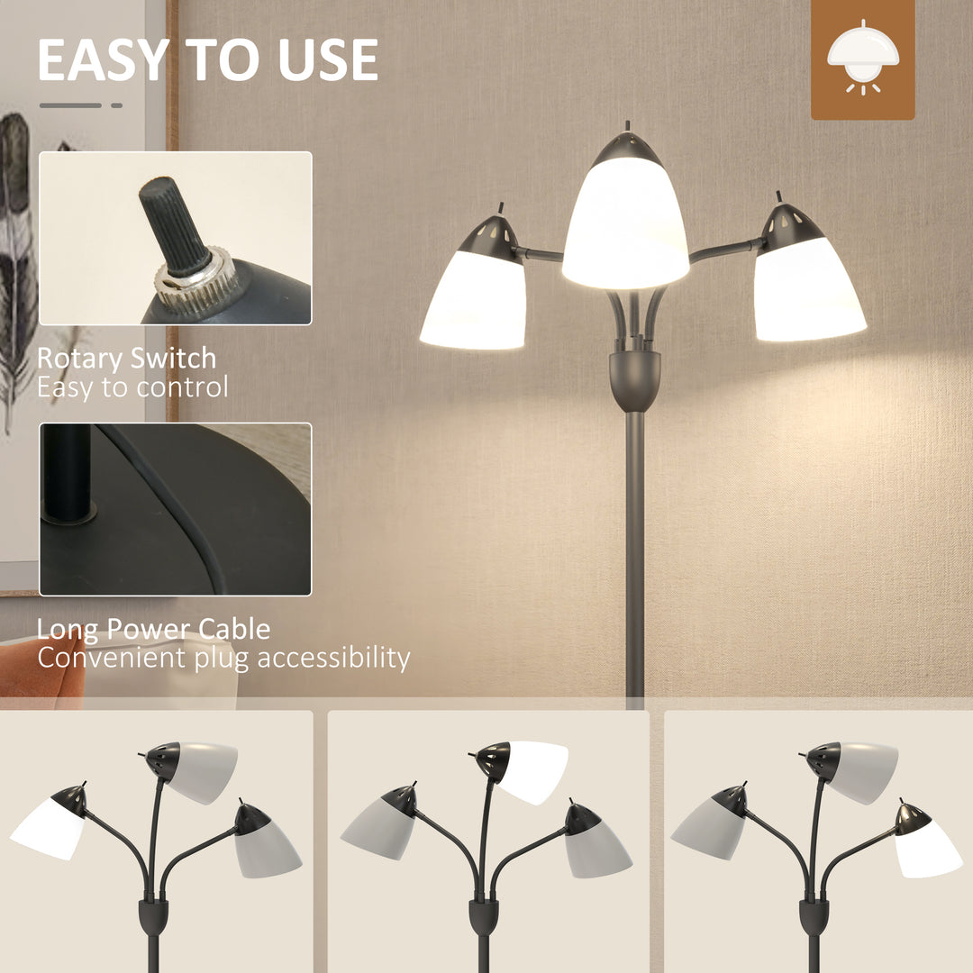 Arc Tree Floor Lamp with 3 Adjustable Rotating Lights, Industrial Standing Lamp with Steel Frame for Bedroom Living Room, 155cm, Black