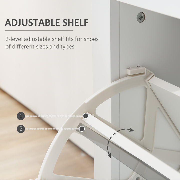 Shoe Storage Cabinet with Slide Out Drawer, 2 Flip Doors, Tempered Glass Top - White