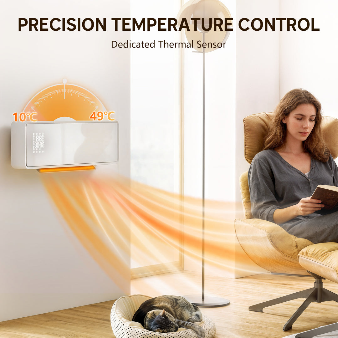 2000W Ceramic Electric Heater with Fan, Adjustable Thermostat, Wall Mo